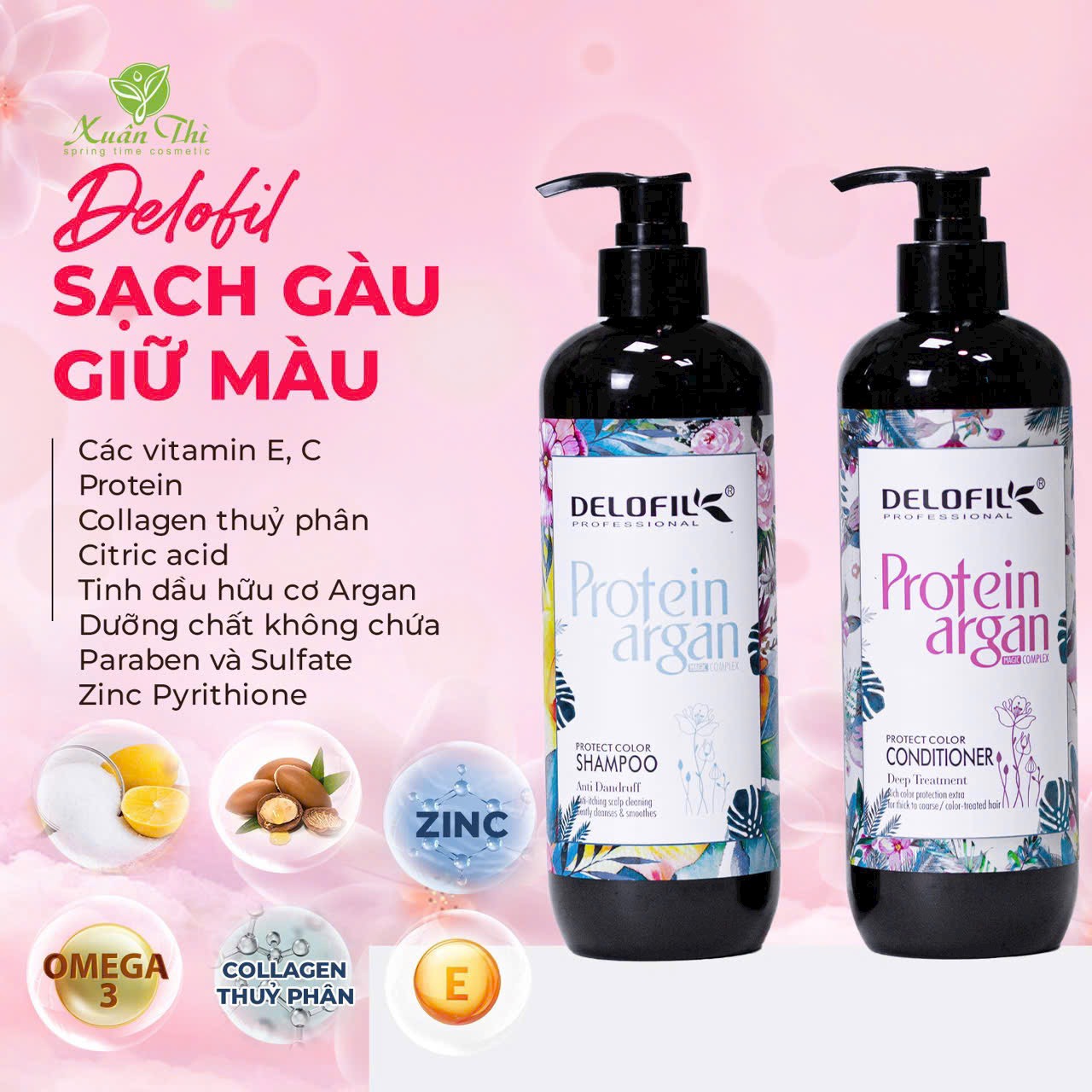 Bộ gội xả giữ màu tóc nhuộm bền màu, lâu phai Delofil Protect Color 500ml