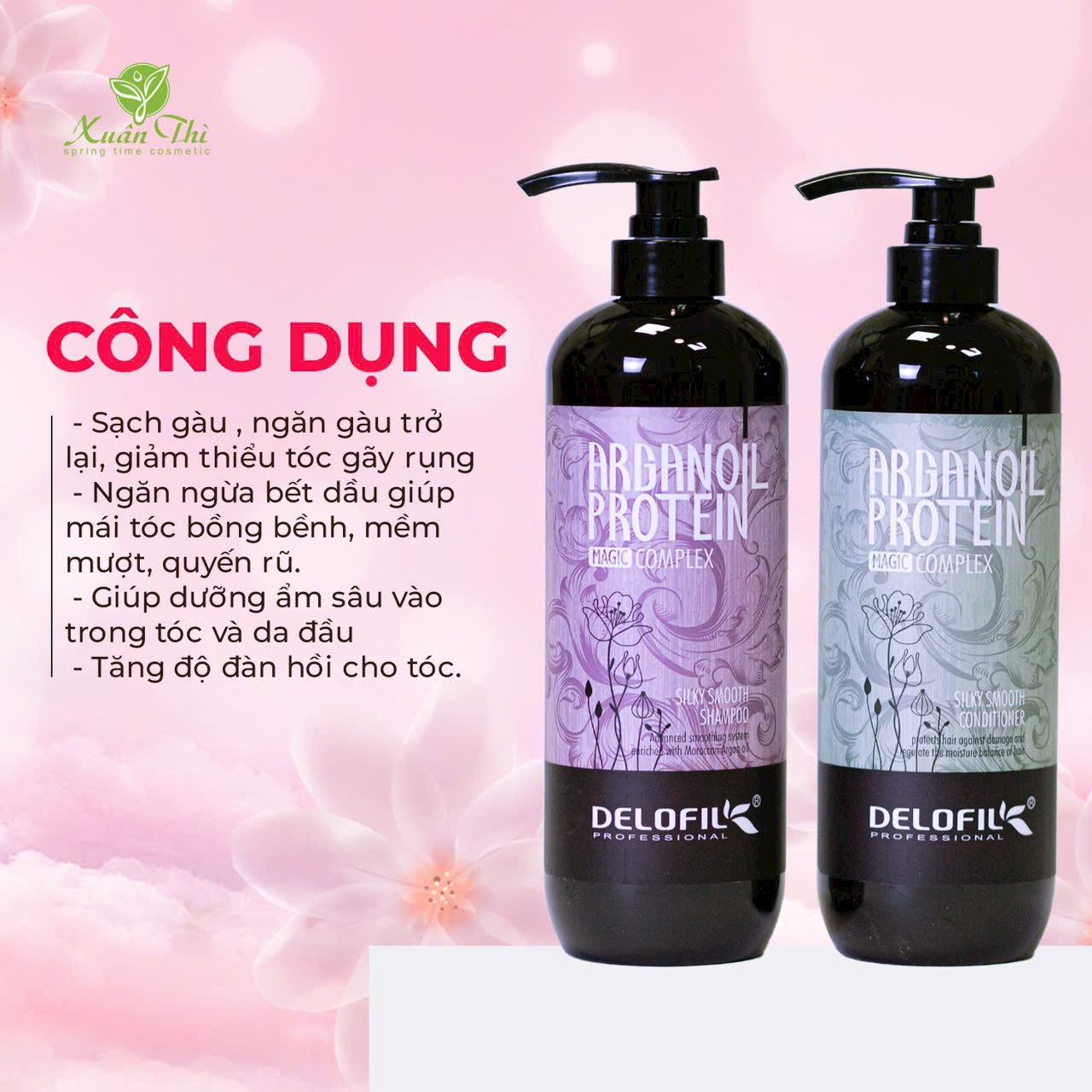 Bộ gội xả sạch gàu kiềm dầu mềm mượt chống gãy rụng phục hồi tóc Delofil Silky Smooth